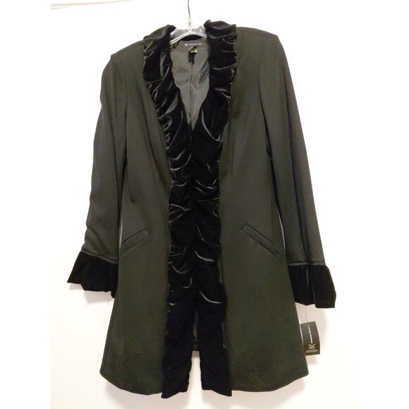 INC International Concepts Jacket Velvet Ruffle Trim Vampire Goth Black Med - Picture 1 of 11